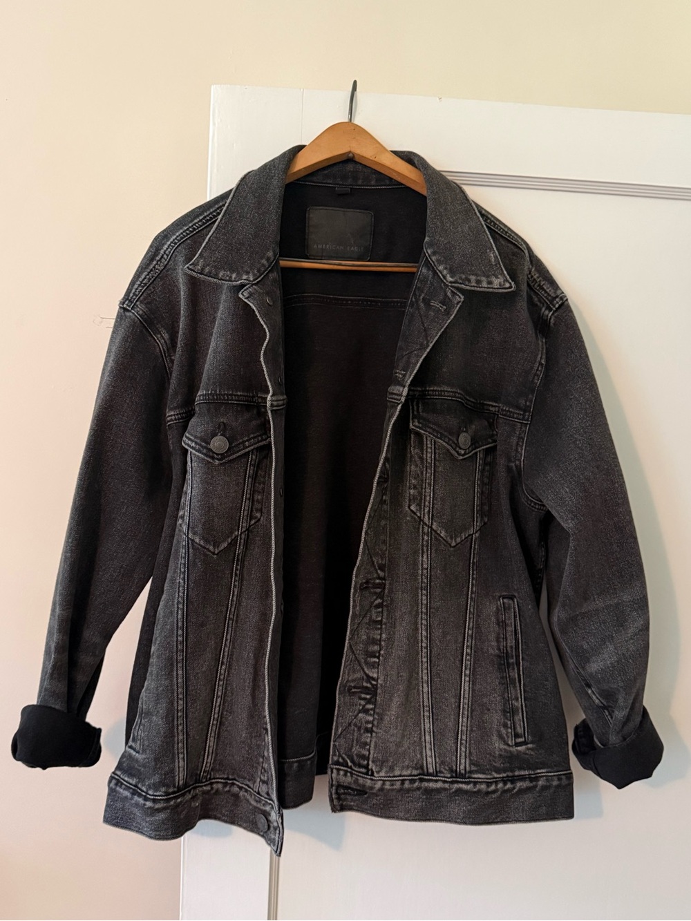 American Eagle oversized boyfriend washed Black Denim Jacket